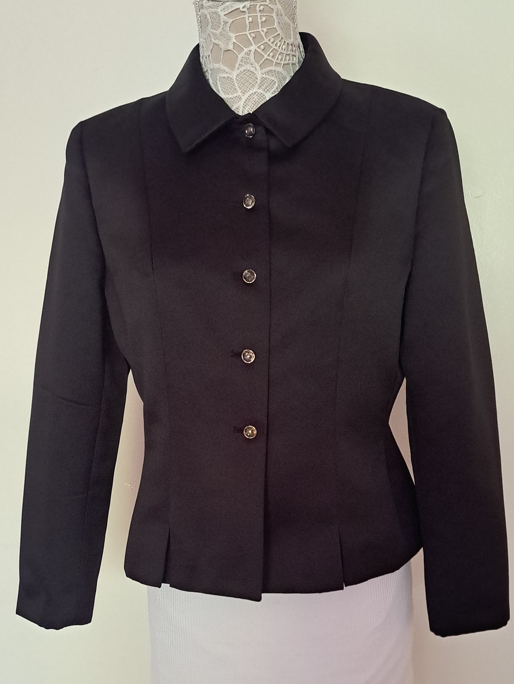 Kasper Black Tailored Collar Button-Front Jacket 100% Polyester